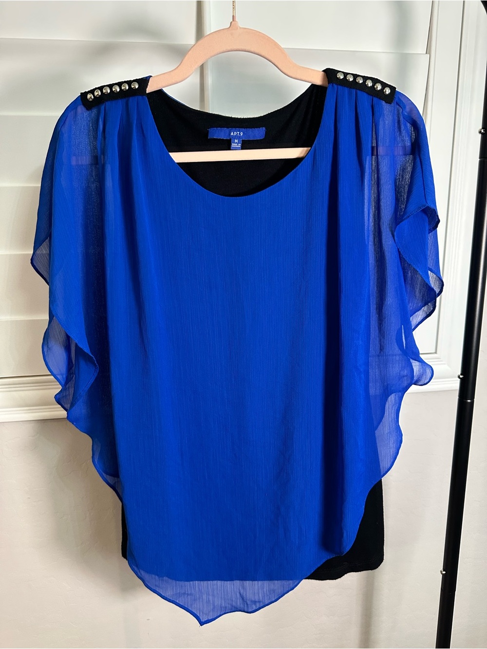 Apt. 9 Royal Blue Layered Chiffon Blouse with Studded Shoulders